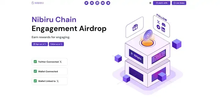 Раздача $NIBI от Nibiru Chain простая активность
